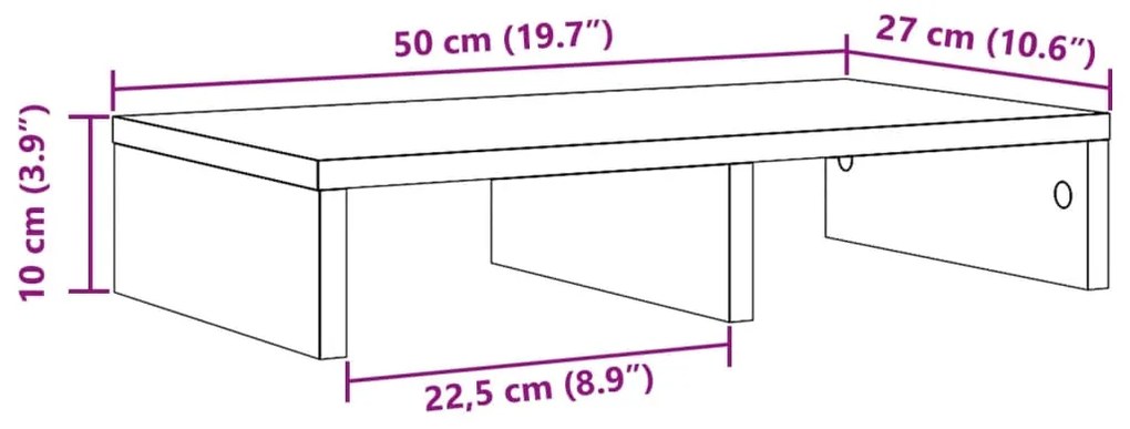 Suporte monitor 50x27x10cm derivados de madeira carvalho fumado