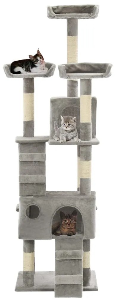 Árvore para gatos c/ postes arranhadores sisal 170 cm cinzento