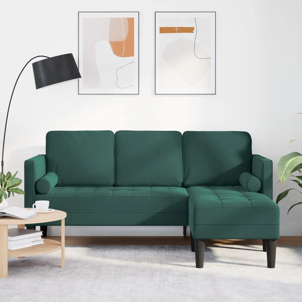 Sofá de 3 lugares com chaise L verde escuro 160 cm de veludo