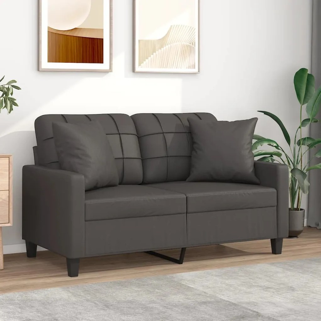 vidaXL Sofá 2 lugares c/ almofadas/almofadões 120cm couro artif. cinza