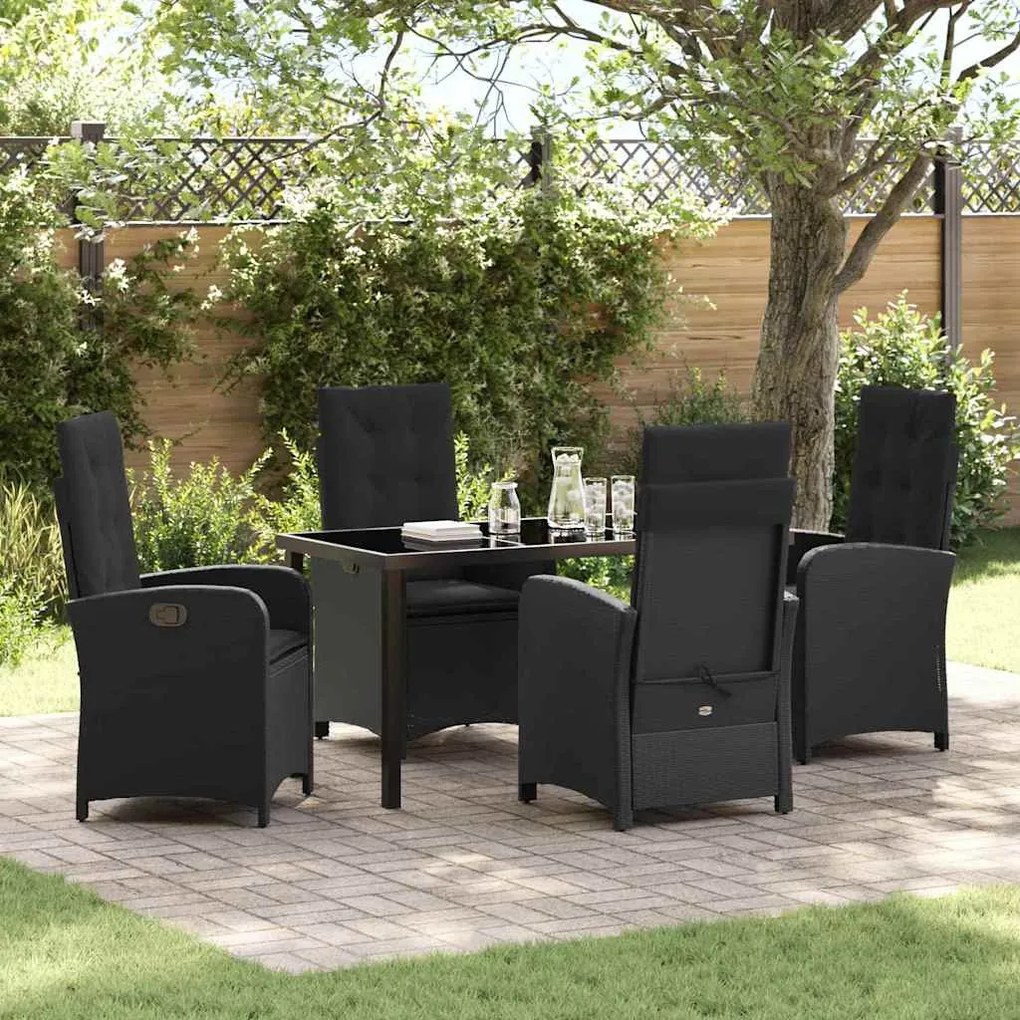 vidaXL Conjunto de Jantar para Jardim 5 pcs Preto vime PE