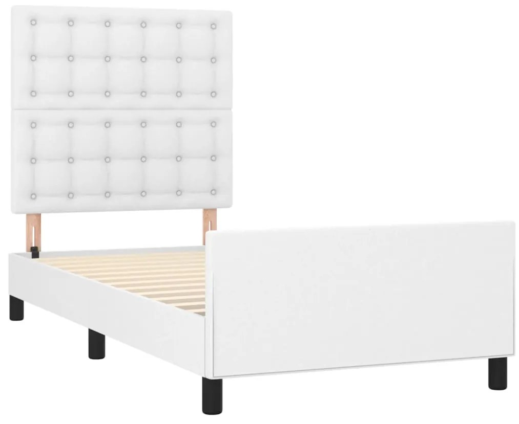 Estrutura de cama c/ cabeceira couro artificial 80x200cm branco