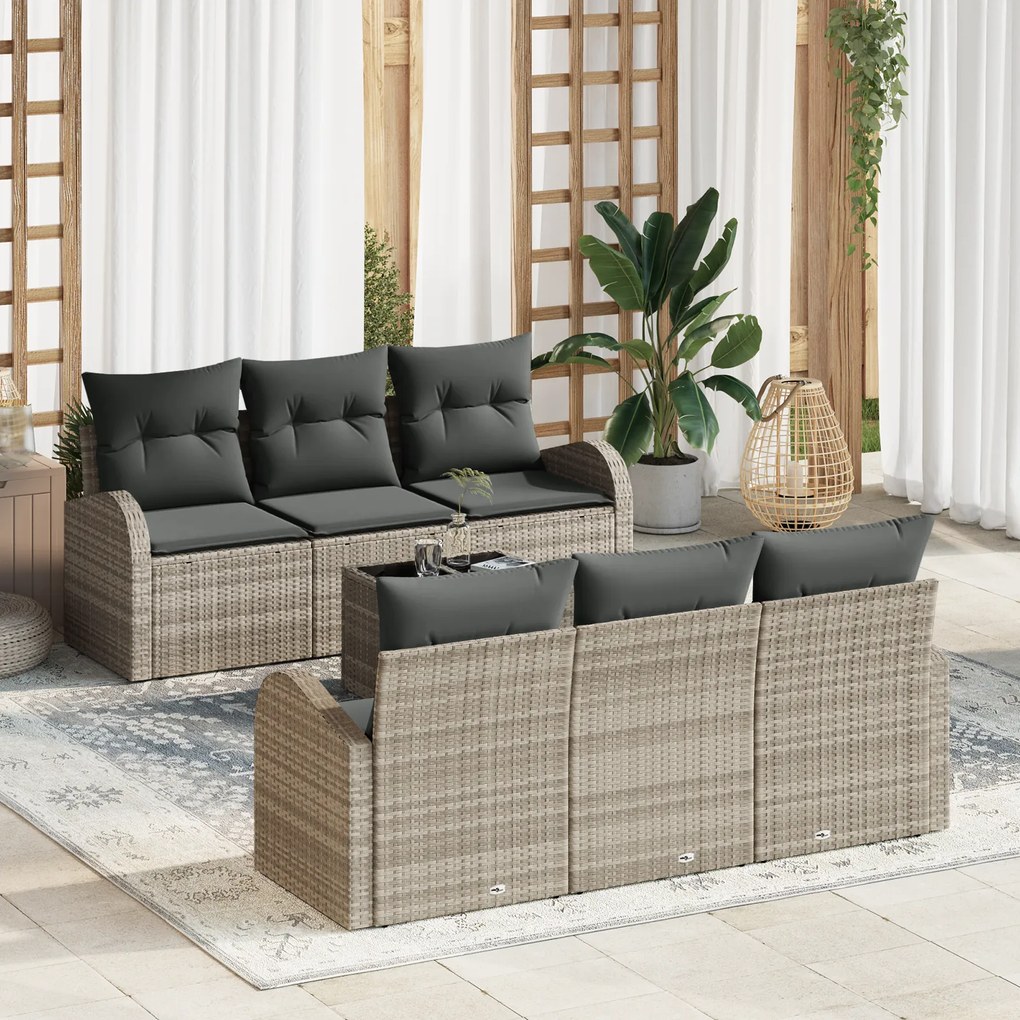 Conjunto de Sofá de Jardim vidaXL de 7 Peças com Almofadas Cinza Claro