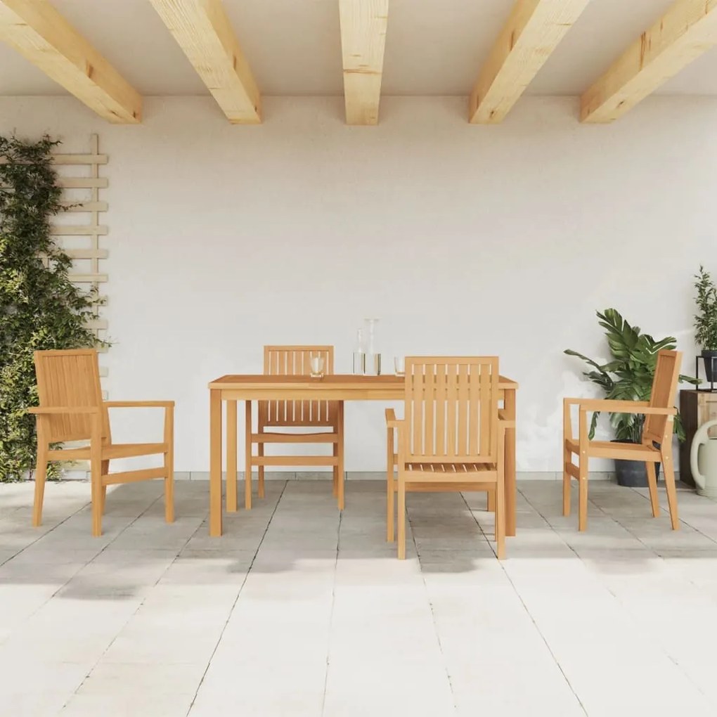 5 pcs conjunto de jantar p/ jardim madeira de teca maciça