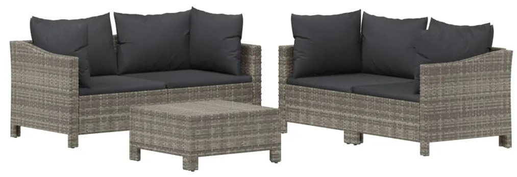 5 pcs conjunto lounge de jardim c/ almofadões vime PE cinzento