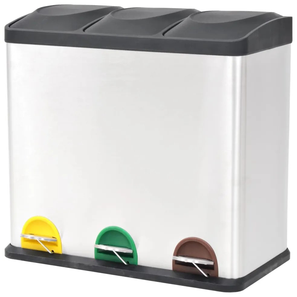 50602 vidaXL Caixote do lixo para reciclagem com pedais 54 L aço inoxidável