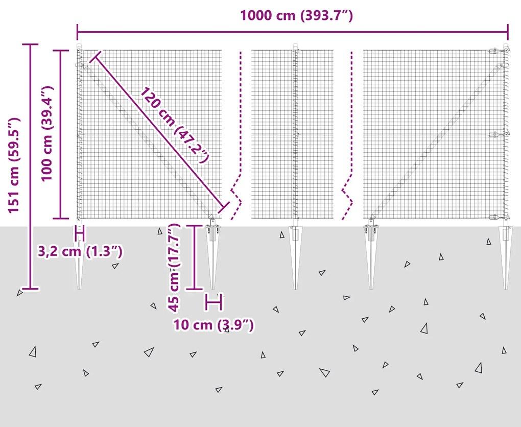 Conjunto de Postes de Cerca Conjunto de 2 Aço Galvanizado 10 x 1 m