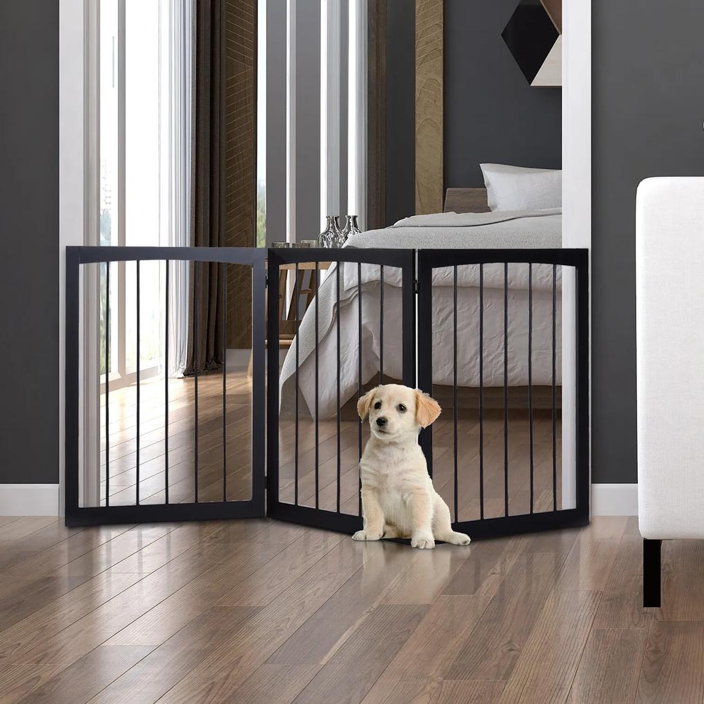 PawHut Barreira de Segurança Dobrável de 3 Painéis Portátil para Animais de Estimação Grade de Proteção para Cães Pequenos 160x76 cm para Portas Escadas Corredores Castanho