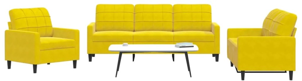 3 pcs conjunto de sofás com almofadões veludo amarelo