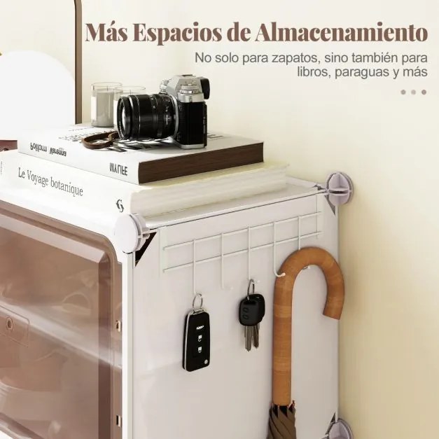 Sapateira com 10 compartimentos 95 x 32 x 155 cm com prateleiras removíveis Ganchos laterais e portas magnéticas branco