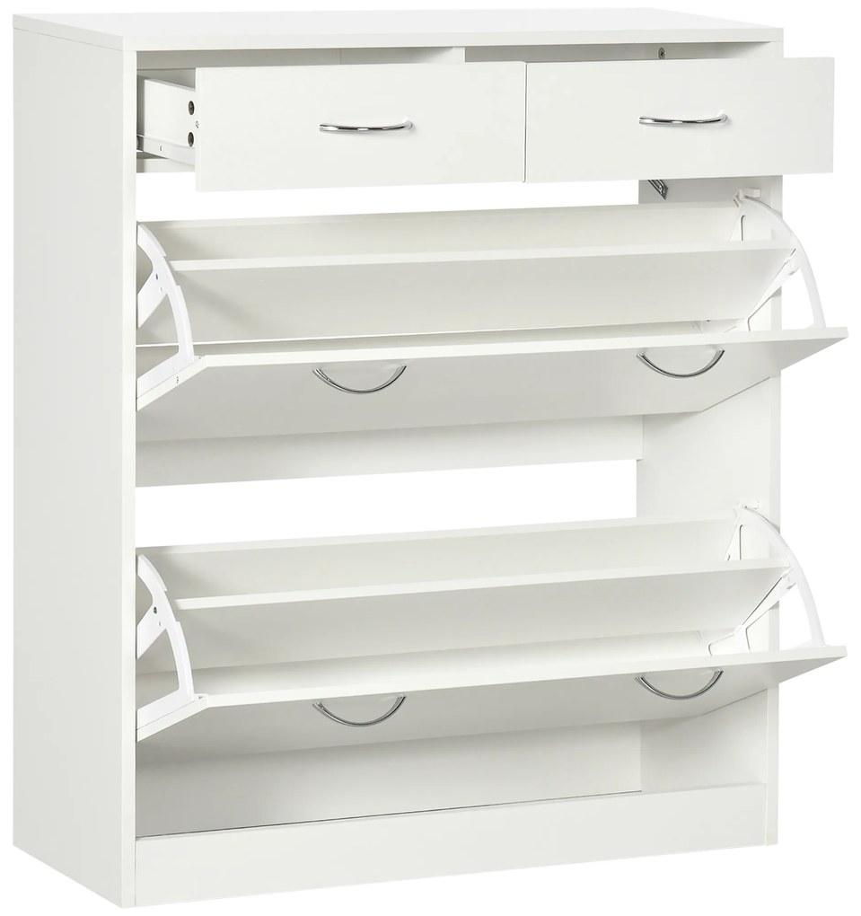 Sapateira Estreito com 2 Compartimentos e 2 Gavetas para 12 Pares de Sapatos 80x30x91,5 cm Branco