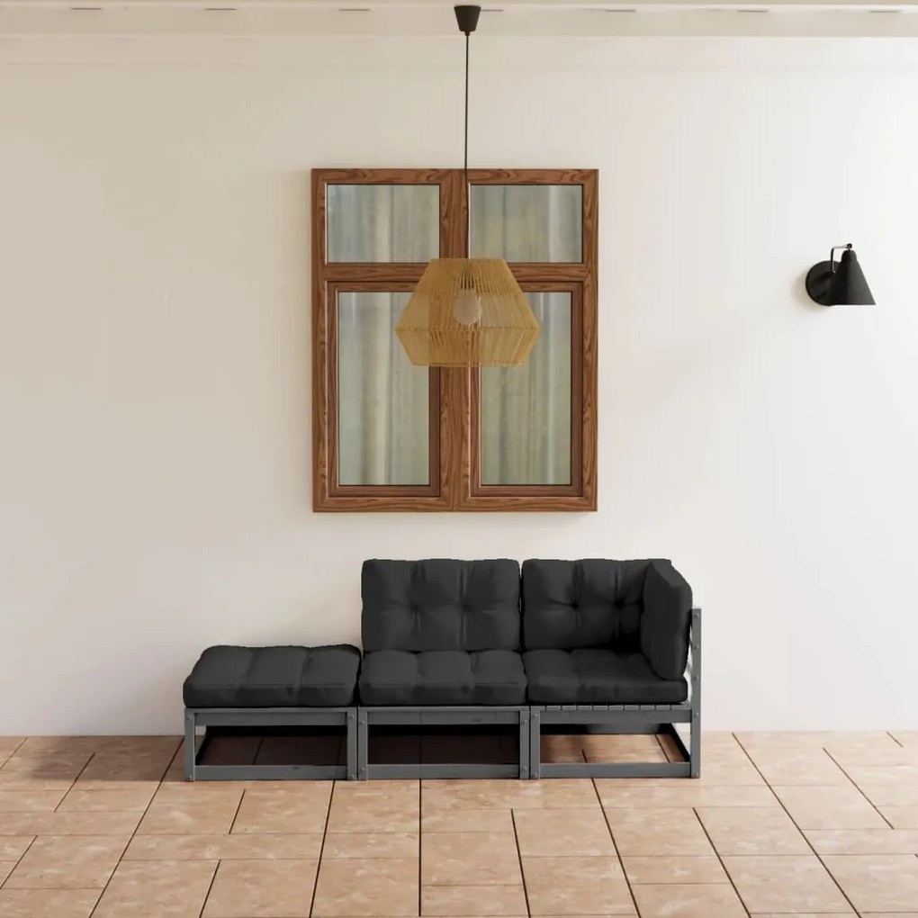 vidaXL 3 pcs conjunto lounge de jardim c/ almofadões pinho maciço