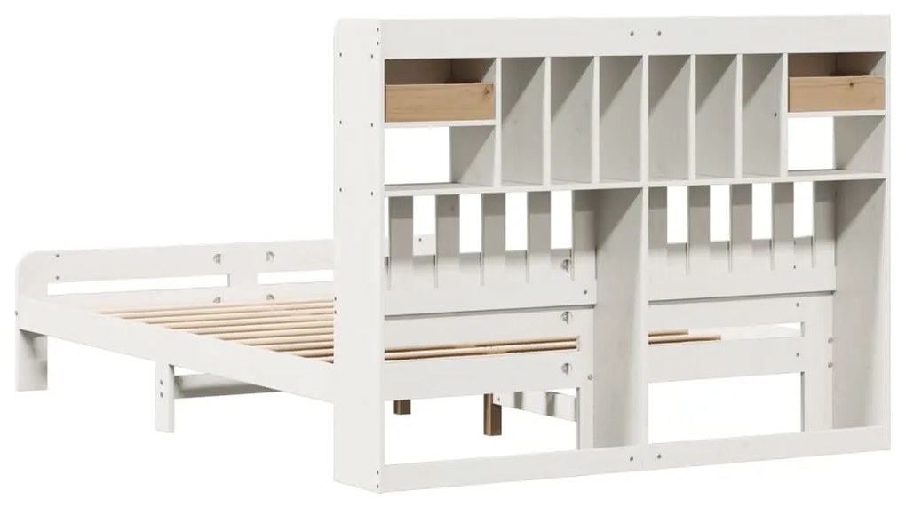 Cama com estante sem colchão 150x200 cm pinho maciço branco