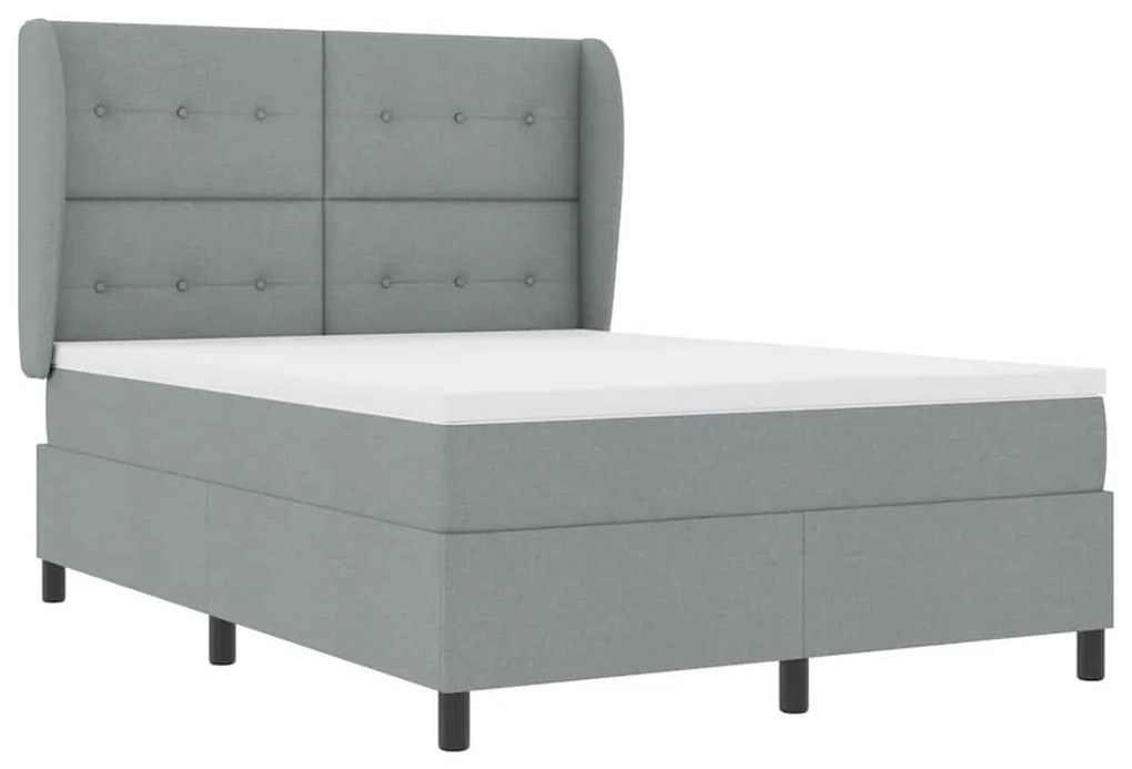 Cama com Estrado e Colchão Cinza Claro, 160x200 cm, em Tecido