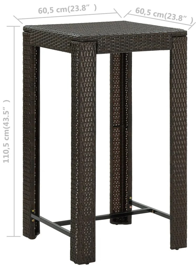 Mesa de bar para jardim 60,5x60,5x110,5 cm vime PE castanho