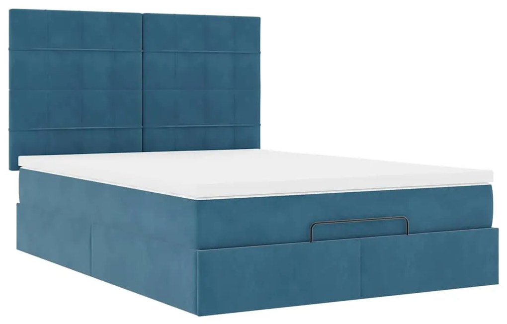 Estrutura cama otomana colchões 140x190 cm veludo azul escuro