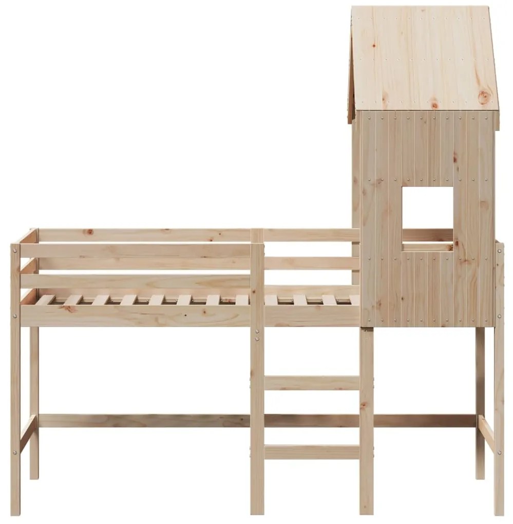 Cama alta c/ escada e telhado 80x200 cm pinho maciço