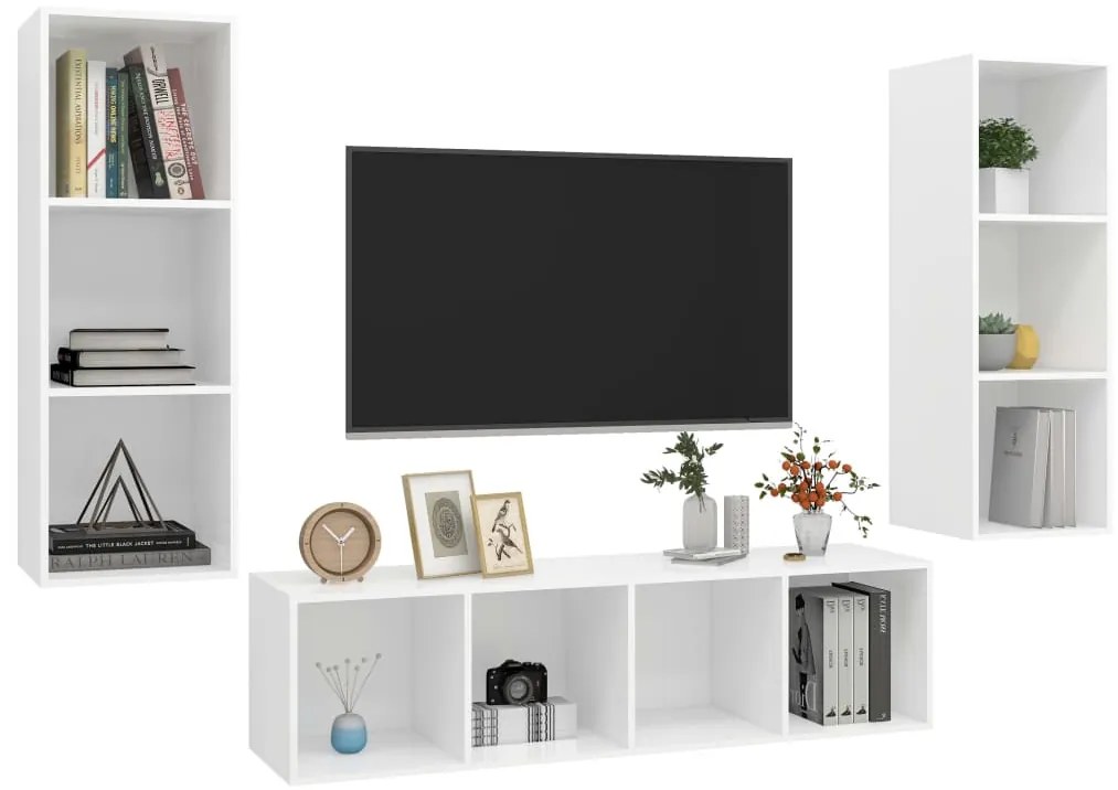 3 pcs conjunto de móveis de TV contraplacado branco