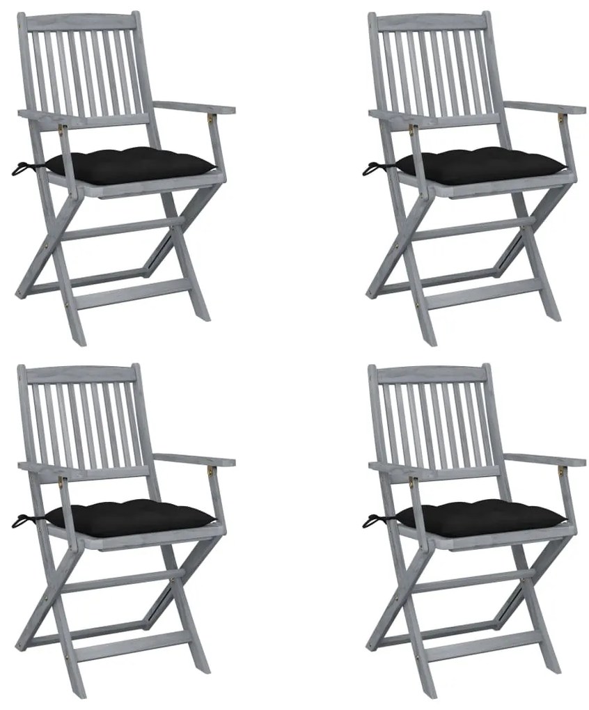 vidaXL Cadeiras exterior dobráveis c/ almofadões 4 pcs acácia maciça