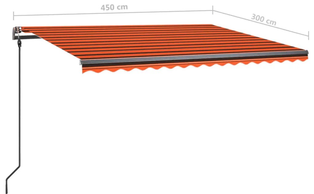 Toldo retrátil manual com luzes LED 4,5x3 m laranja e castanho