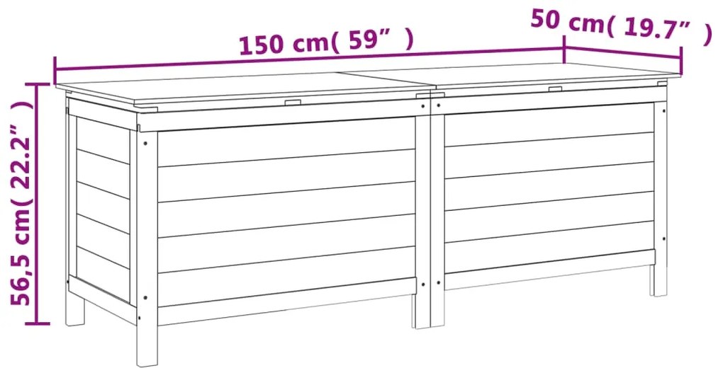 Caixa arrumação para jardim 150x50x56,5 cm abeto maciço branco