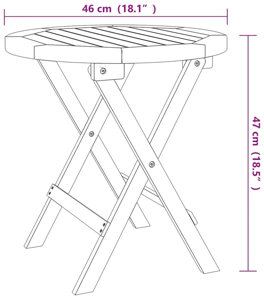 Mesa de jardim dobrável Ø 46 cm madeira de acácia maciça branco