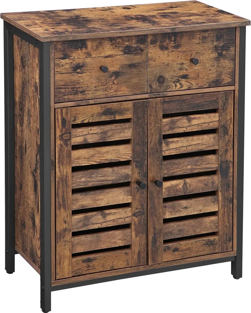 Aparador lateral com gaveta e com portas de persiana 70 x 30 x 80 cm Castanho Vintage