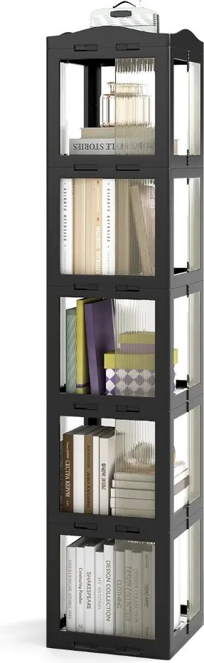 Estante com base giratória giratória 360° com 5 níveis 36,5 x 36 x 174 cm em Plástico dobrável com prateleiras Preta