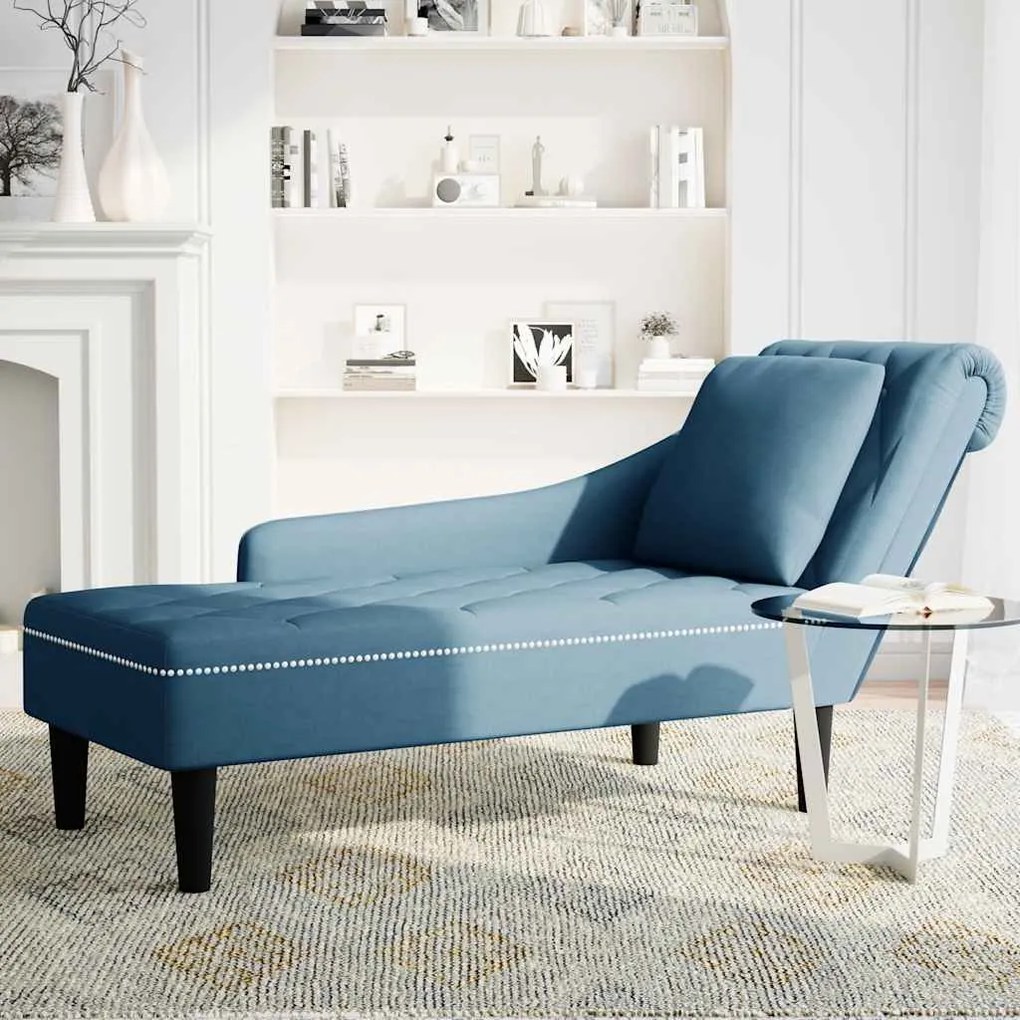 Chaise lounge c/ almofada/apoio de braços direito veludo azul