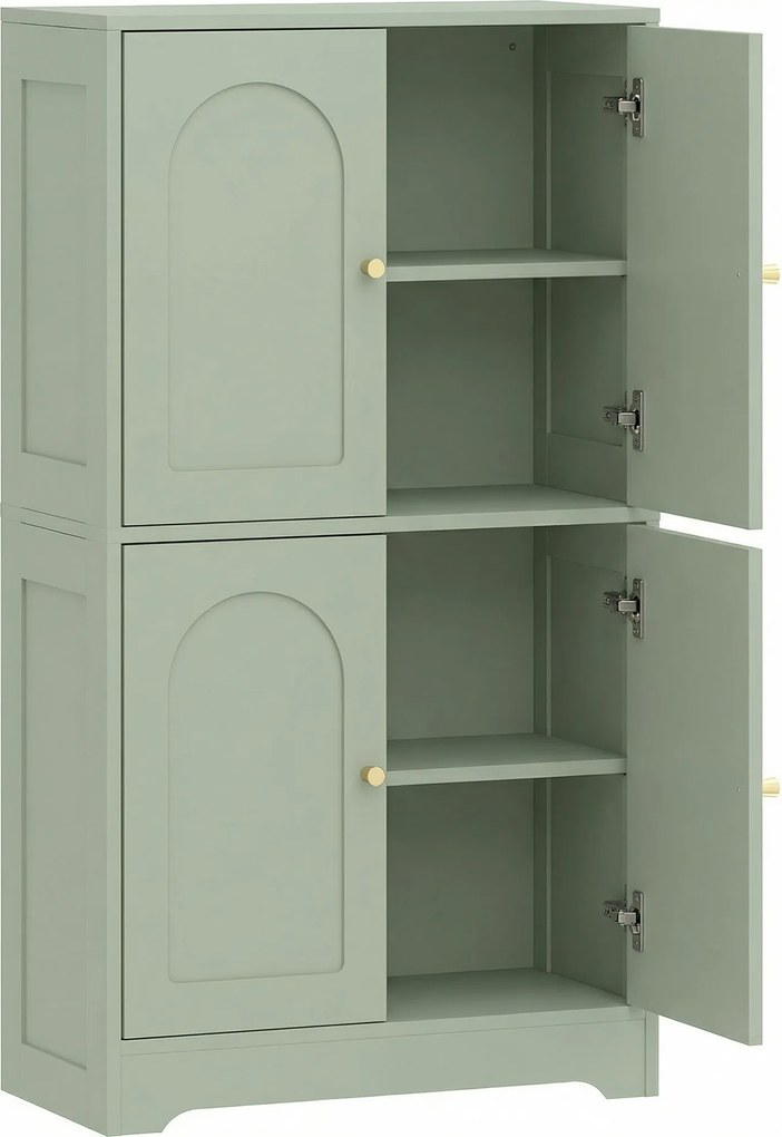 HOMCOM Buffet de cozinha, móvel de arrumação com 4 portas curvas e 2 prateleiras ajustáveis, 60 x 30 x 110 cm, verde | Aosom Portugal