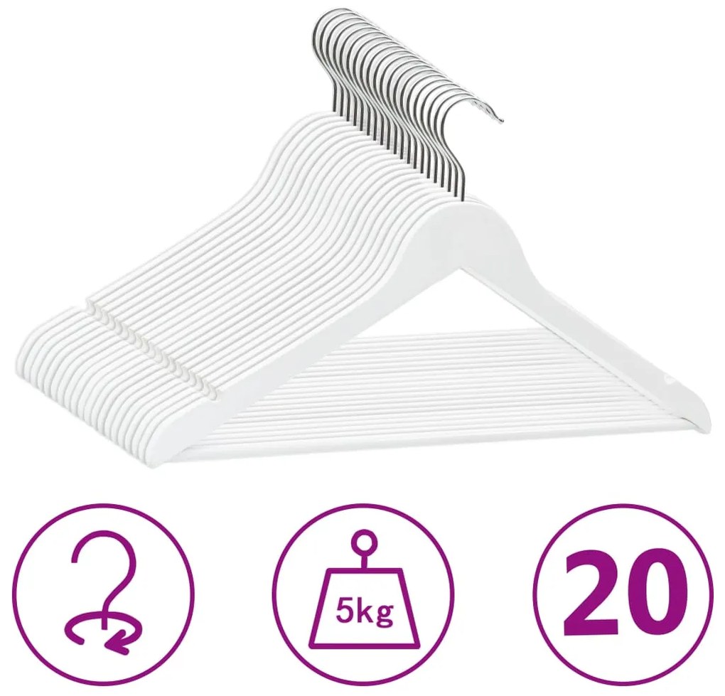 20 pcs conjunto de cabides antiderrapantes madeira branco