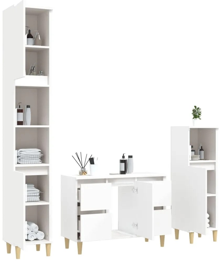 3 pcs conjunto móveis casa de banho derivados de madeira branco