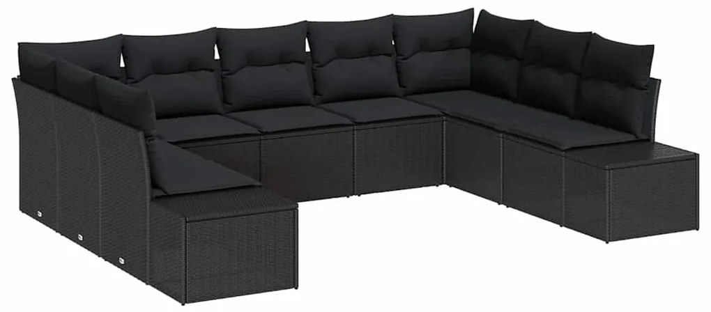 Conjunto de sofá de jardim 9 peças com almofadas pretas em rattan sint