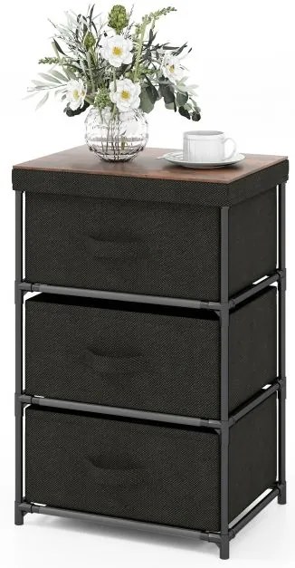 Cômoda de tecido de 3 níveis com 3 gavetas - preta