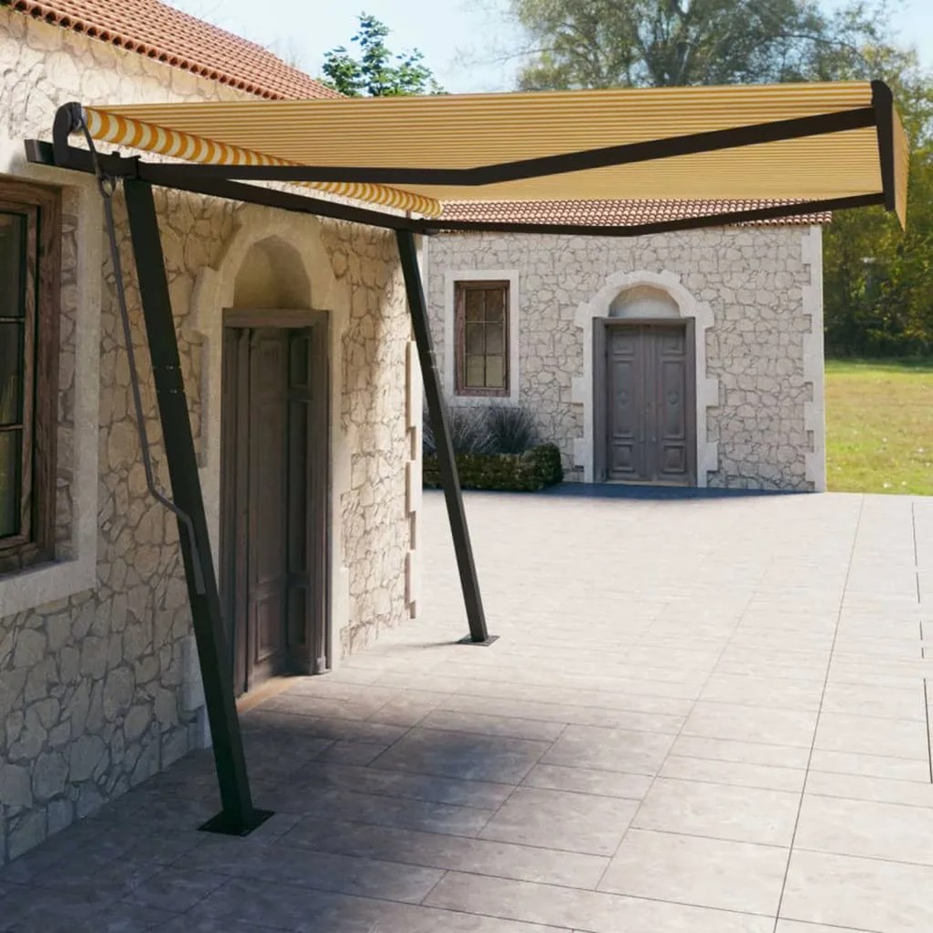 vidaXL Toldo retrátil automático com postes 4x3 m amarelo e branco