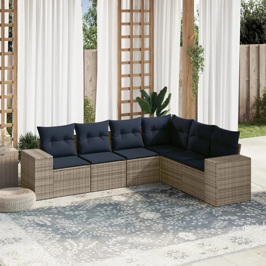 vidaXL 6 pcs conjunto sofás p/ jardim c/ almofadões vime PE cinzento