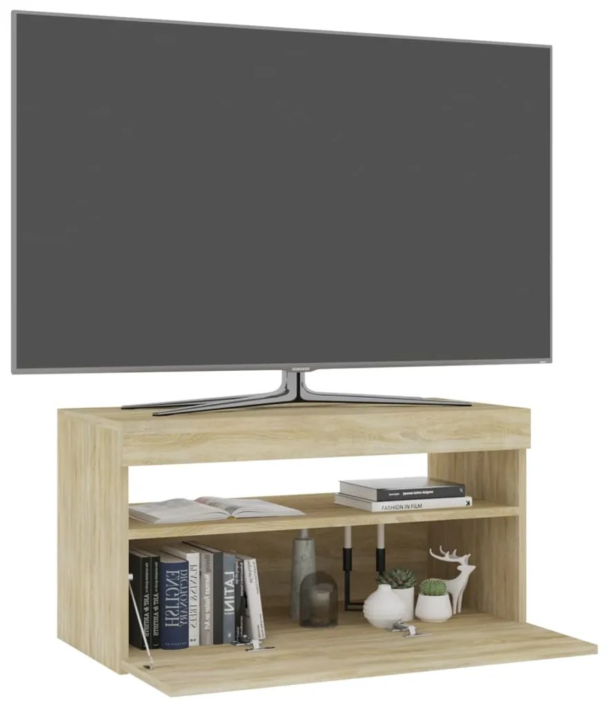 Móvel de TV com luzes LED 75x35x40 cm carvalho sonoma