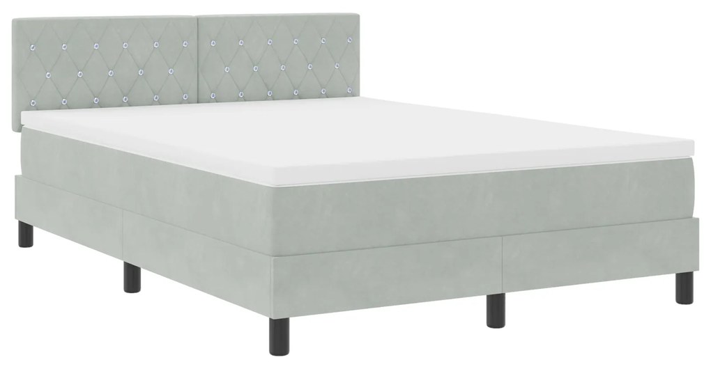 Cama Box Spring com Colchão Cinza Claro 140x200 cm Veludo