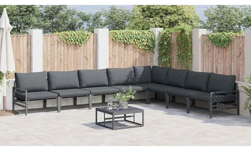 Conjunto de Sofá de Jardim 8 pcs Cinzento-escuro Aço
