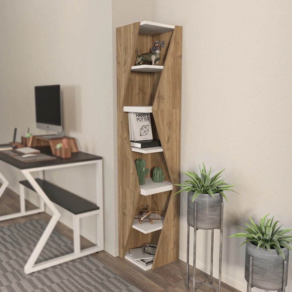 Estante Arrow – Nogueira e Branco – 31,8 cm Largura x 165 cm Altura x