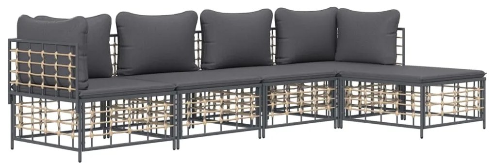 5 pcs conjunto lounge de jardim c/ almofadões vime PE antracite