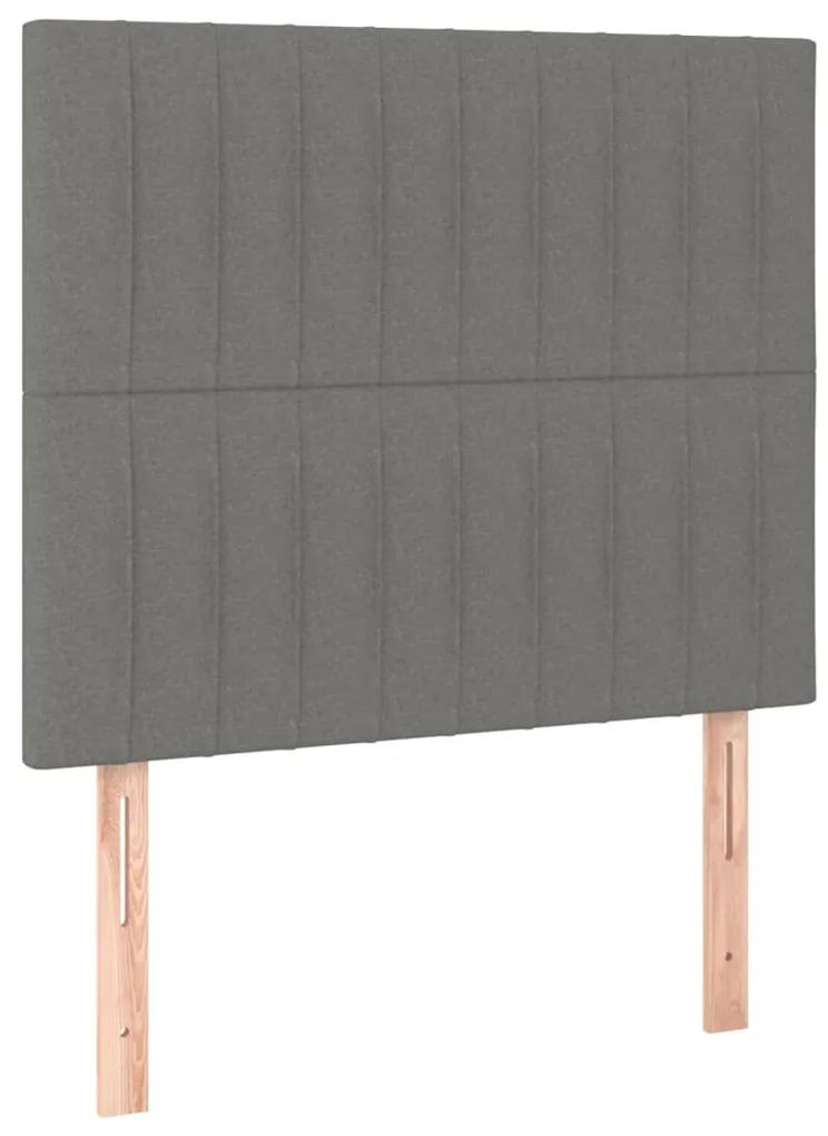 Cama box spring c/ colchão e LED 100x200 cm tecido cinza-escuro