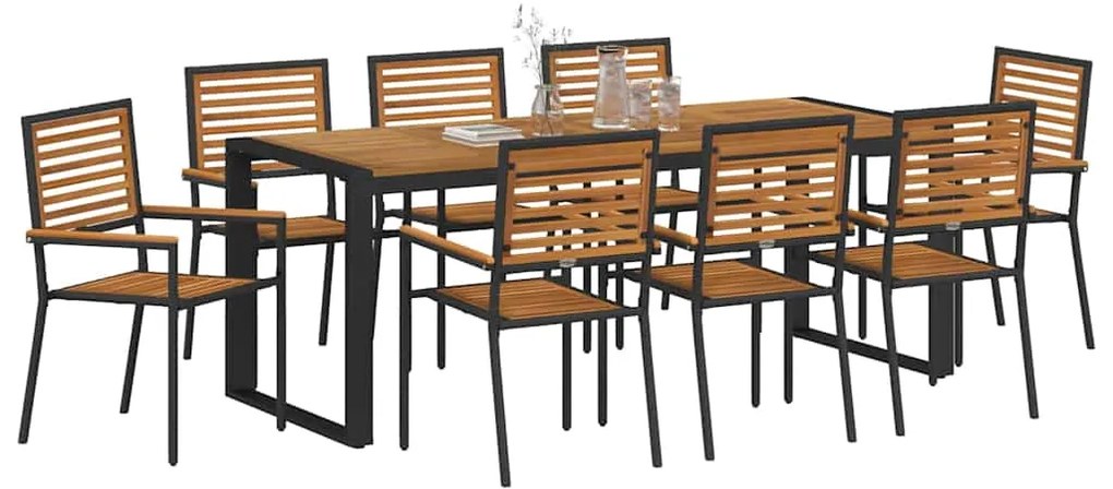Conjunto de Jantar para Jardim vidaXL 9 Peças Preto Polyrattan Acácia