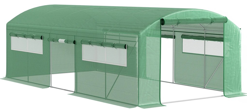 Outsunny Estufa tipo Túnel 6x3x2 m Estufa de Exterior com 4 Janelas de Malha Cobertura de PE Anti UV e 3 Portas Enroláveis Verde