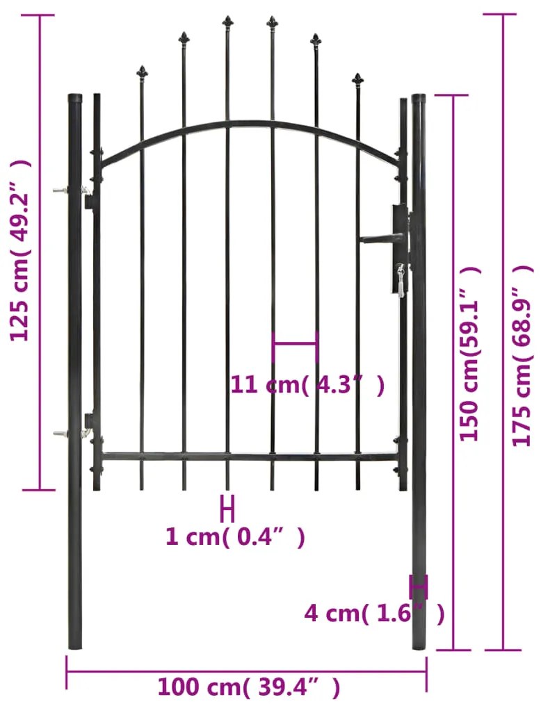 Portão de jardim 1x1,15 m aço preto