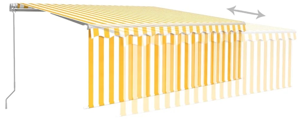 Toldo retrátil manual com estore/LED 4x3 m amarelo e branco