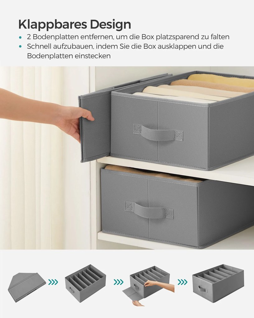 Conjunto de 4 caixas arrumação guarda roupa com 6 compartimentos Cinzento