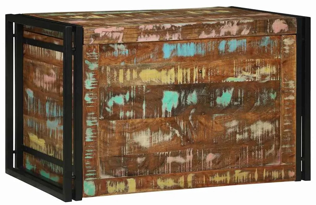 vidaXL Baú de Armazenagem Multicolorido 80 x 50 x 50 cm - Madeira Reciclada Sólida