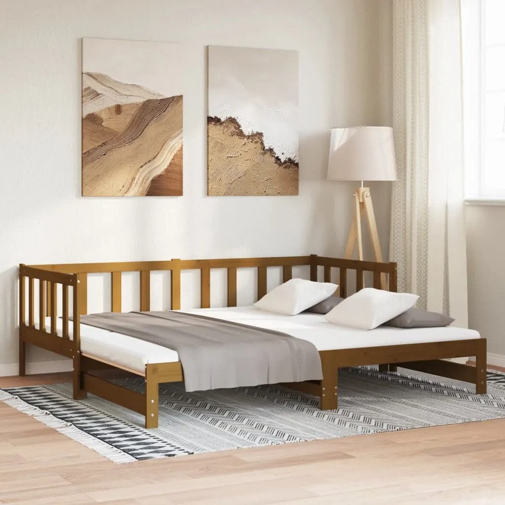 Estrutura sofá-cama de puxar 2x(90x190)cm pinho maciço castanho