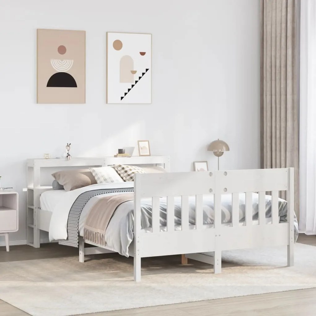 Cama sem colchão 160x200 cm madeira de pinho maciça branco